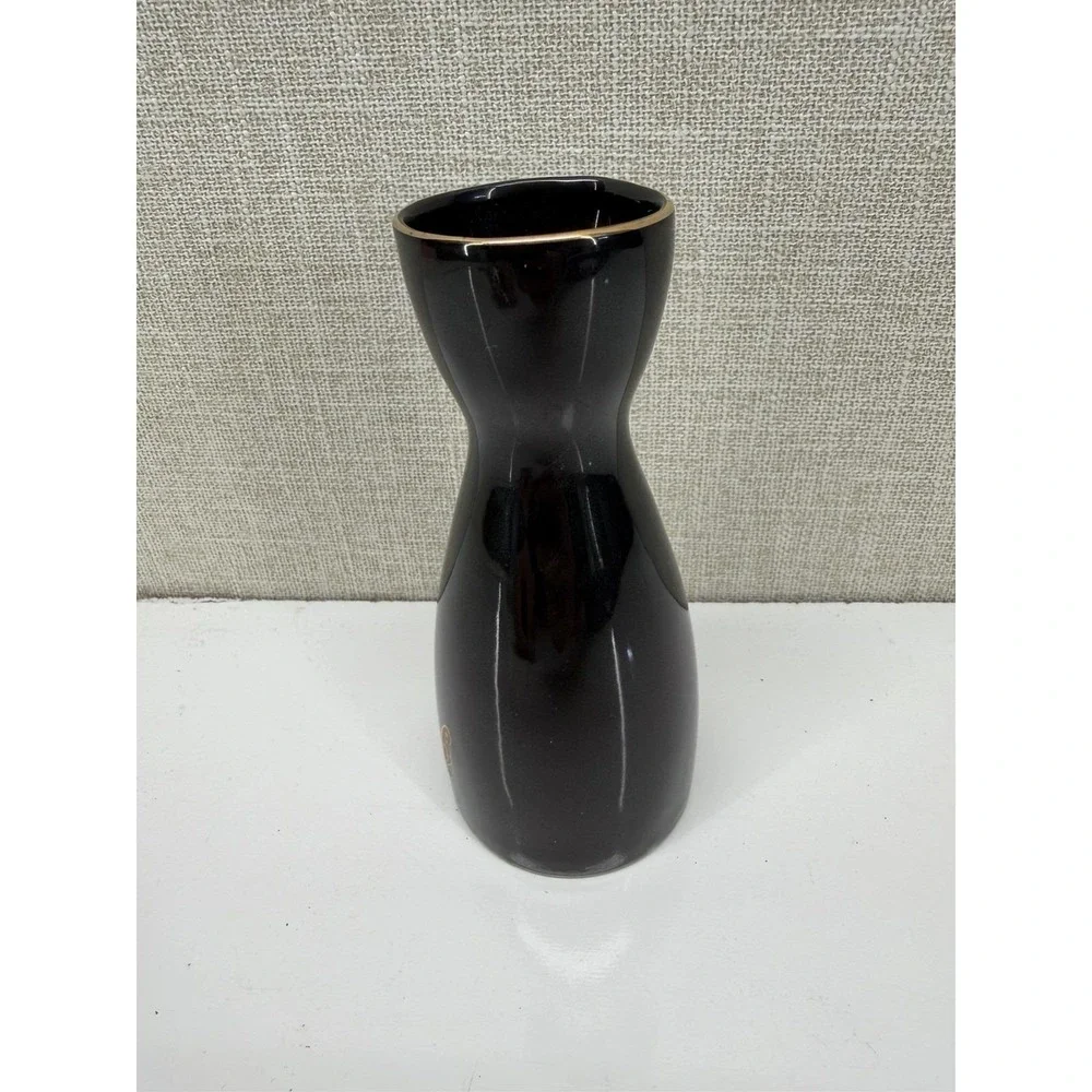 Vintage MCI Japan Black Vase Gold Grape Design‎ Mid Century Ceramic